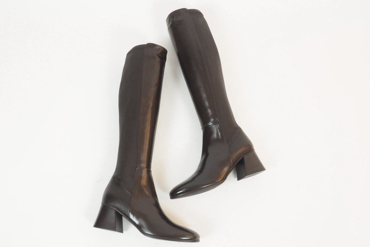 Edler Damenstiefel aus Leder in Dunkelbraun mit Lederstretchschaft - 5 cm Absatz Damen Stiefel Lorenzo Masiero