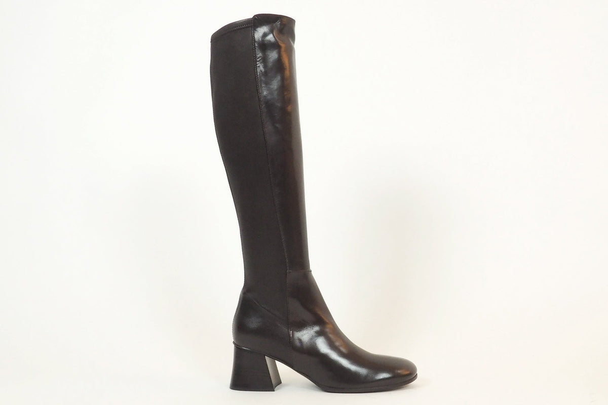 Edler Damenstiefel aus Leder in Dunkelbraun mit Lederstretchschaft - 5 cm Absatz Damen Stiefel Lorenzo Masiero