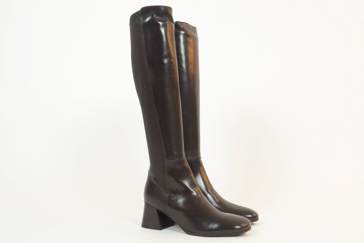 Edler Damenstiefel aus Leder in Dunkelbraun mit Lederstretchschaft - 5 cm Absatz Damen Stiefel Lorenzo Masiero