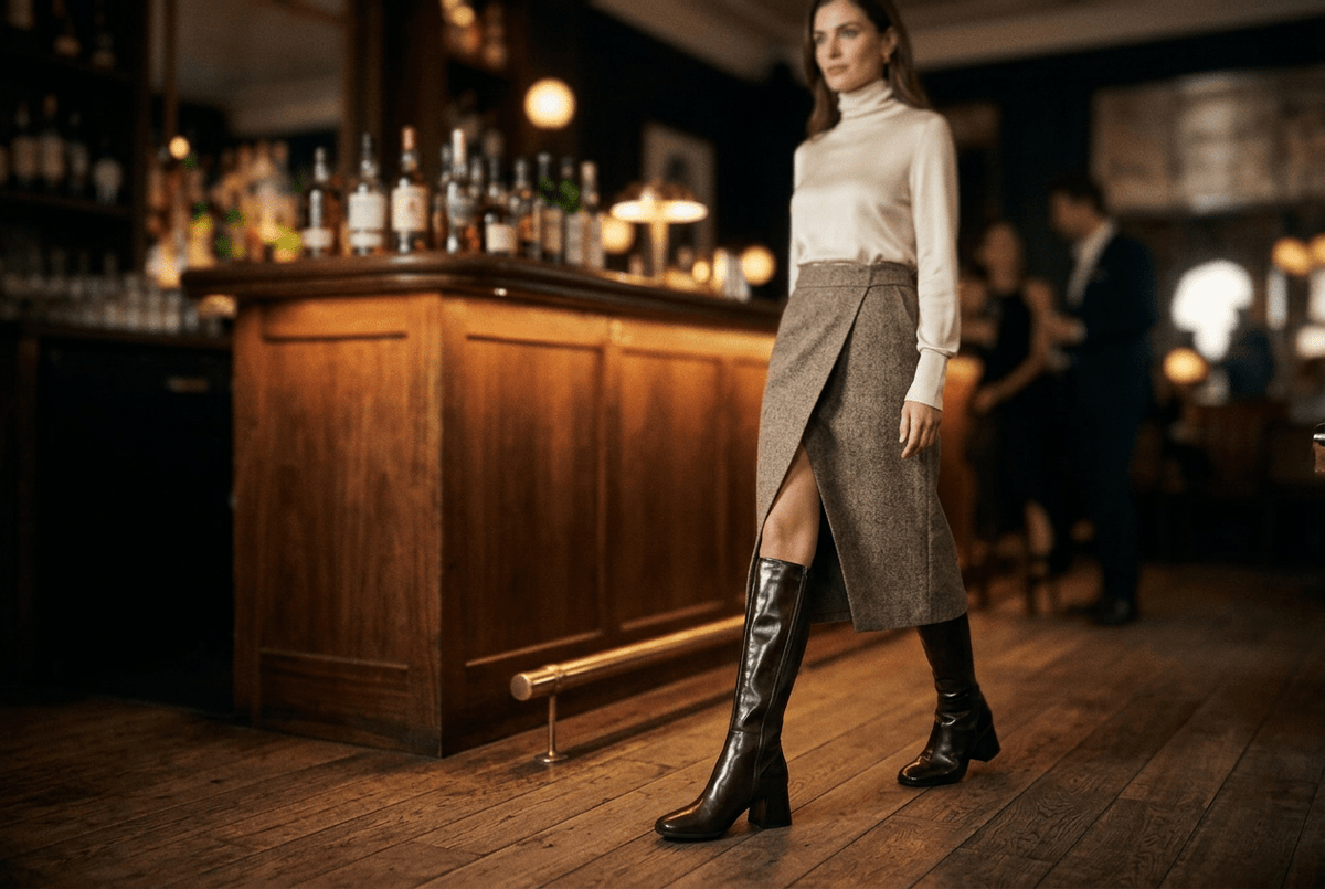 Edler Damenstiefel aus Leder in Dunkelbraun mit Lederstretchschaft - 5 cm Absatz Damen Stiefel Lorenzo Masiero