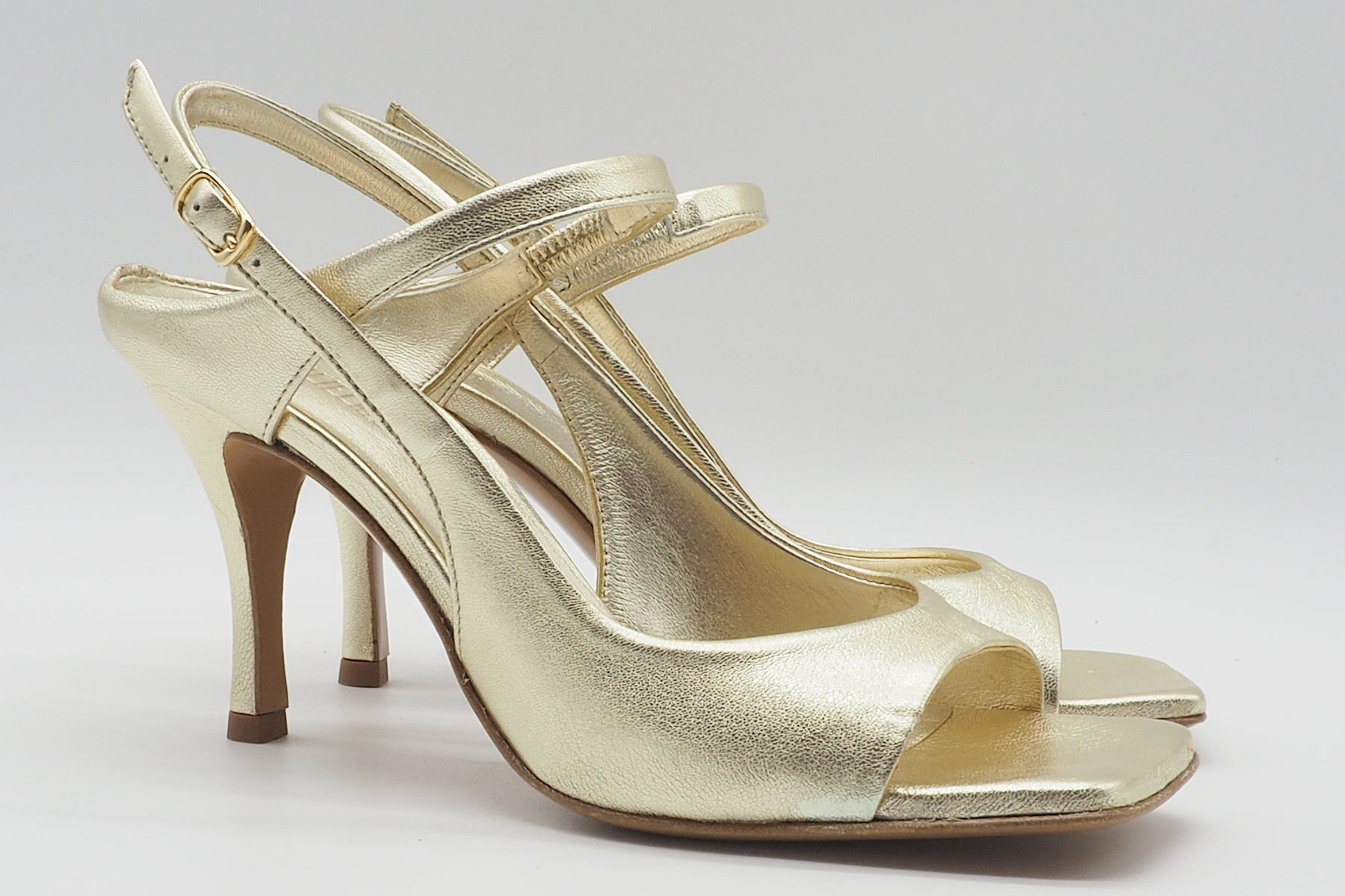 Elegante Damen Sandale mit Ristriemen in Leder Gold - 8 cm Absatz Damen Sandalen Guglielmo Rotta