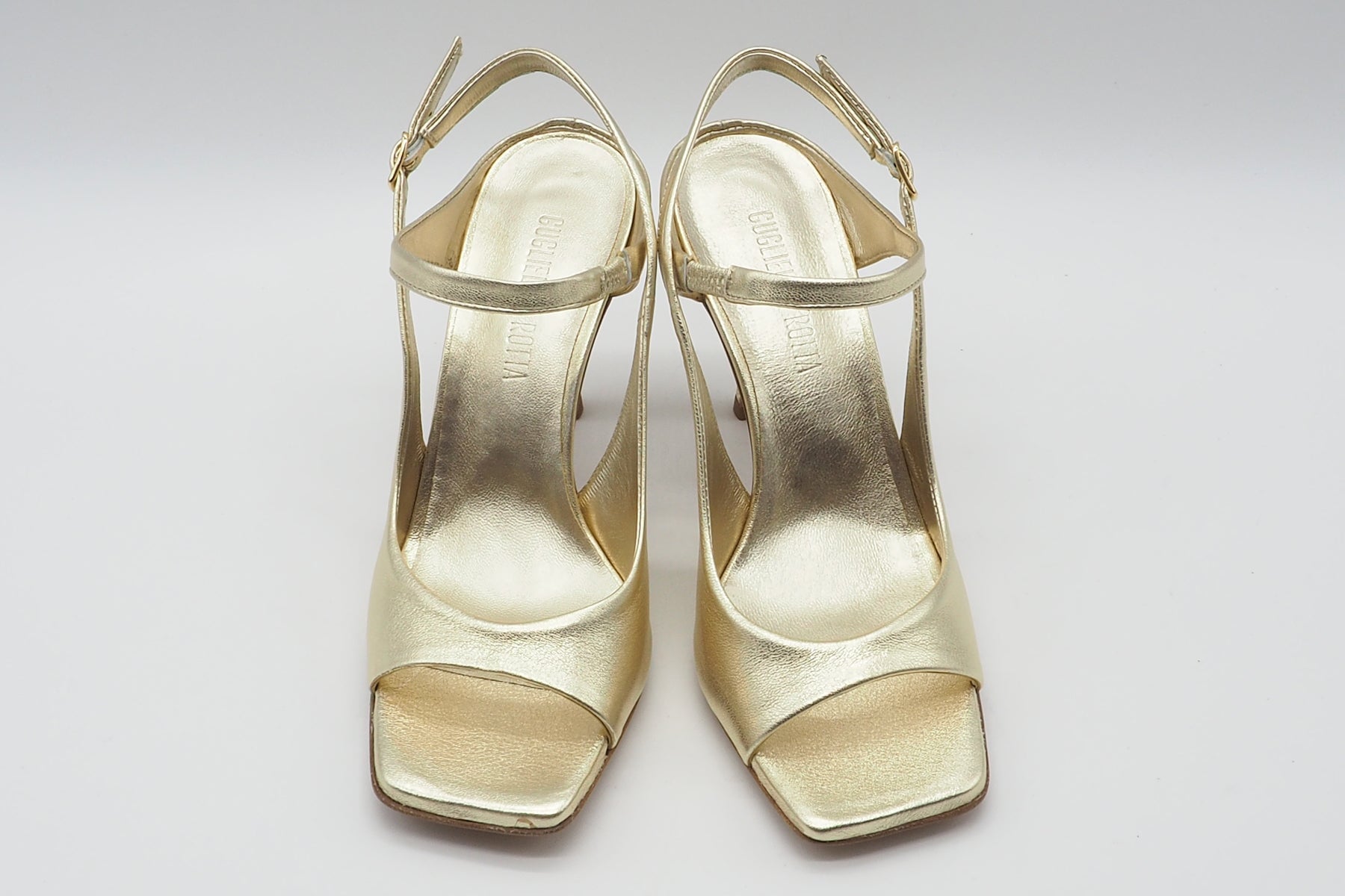 Elegante Damen Sandale mit Ristriemen in Leder Gold - 8 cm Absatz Damen Sandalen Guglielmo Rotta