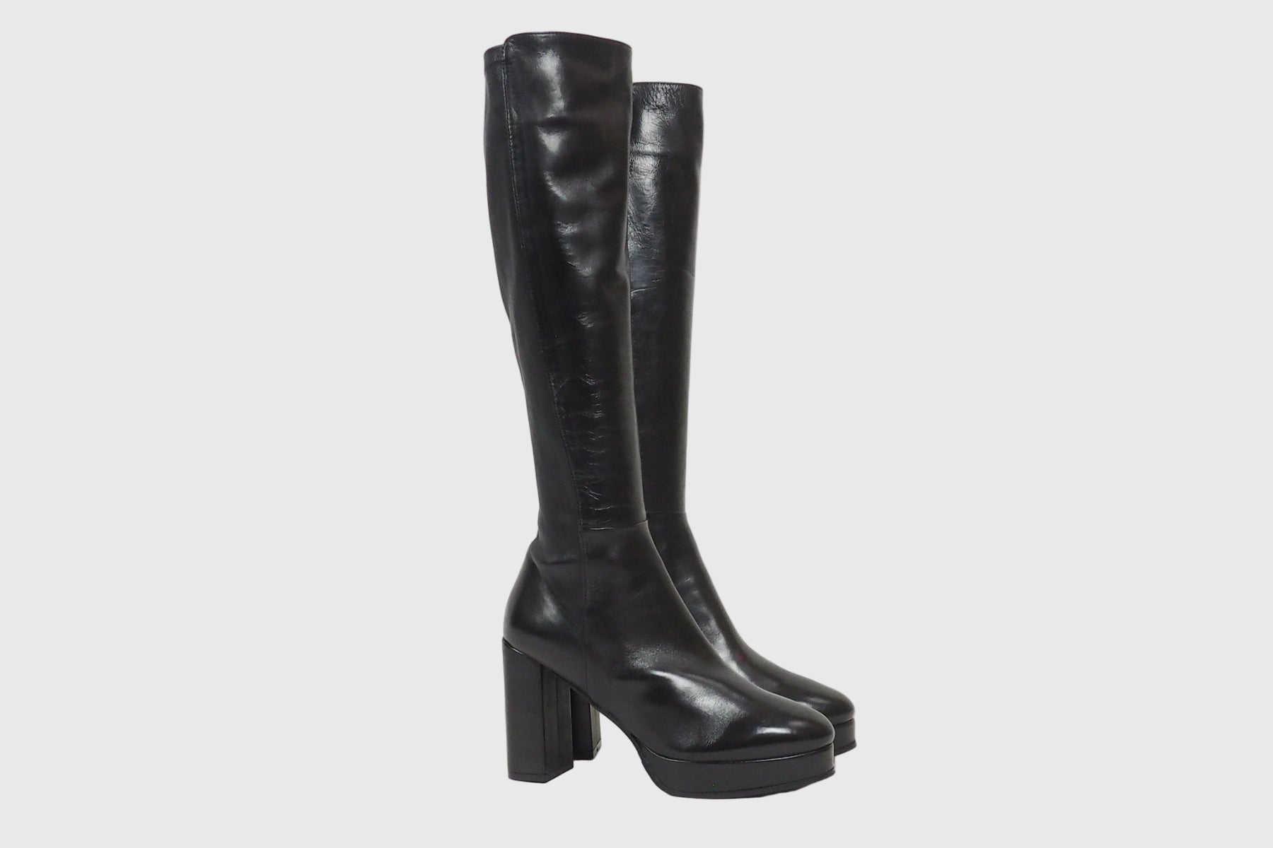 Eleganter Damen Plateustiefel aus Nappalederstretch in Schwarz - Absatz 10 cm Damen Stiefel Lorenzo Masiero