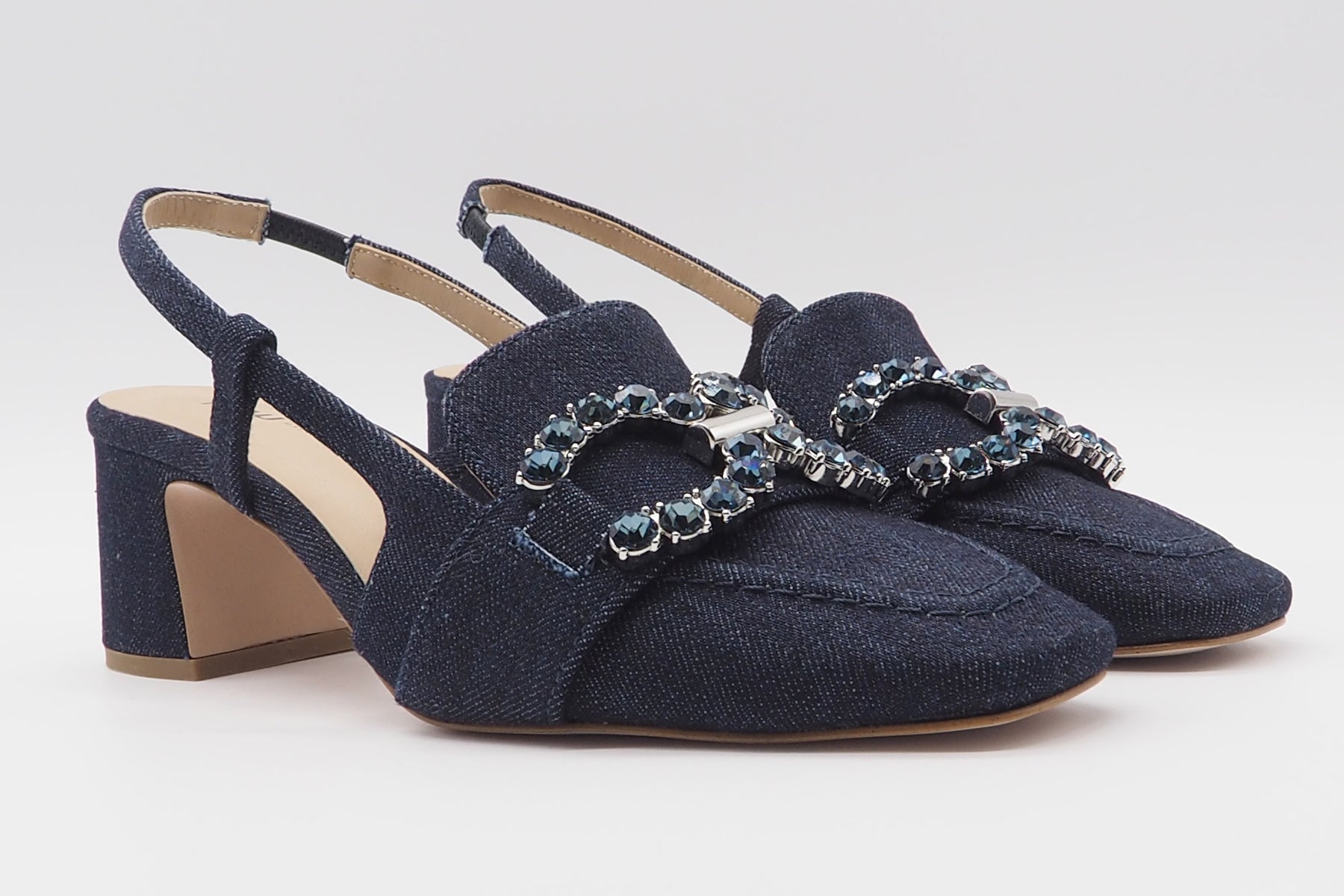 Eleganter Damen Sling aus Denim in Blau mit Strassspange Damen Pumps & Slings Frau