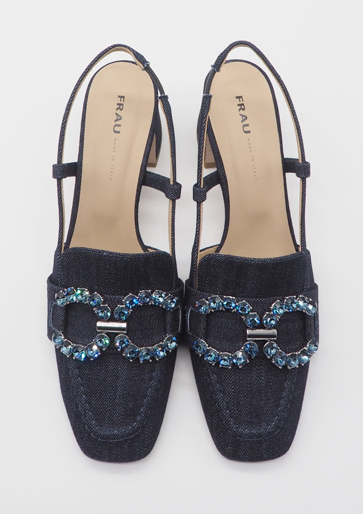 Eleganter Damen Sling aus Denim in Blau mit Strassspange Damen Pumps & Slings Frau