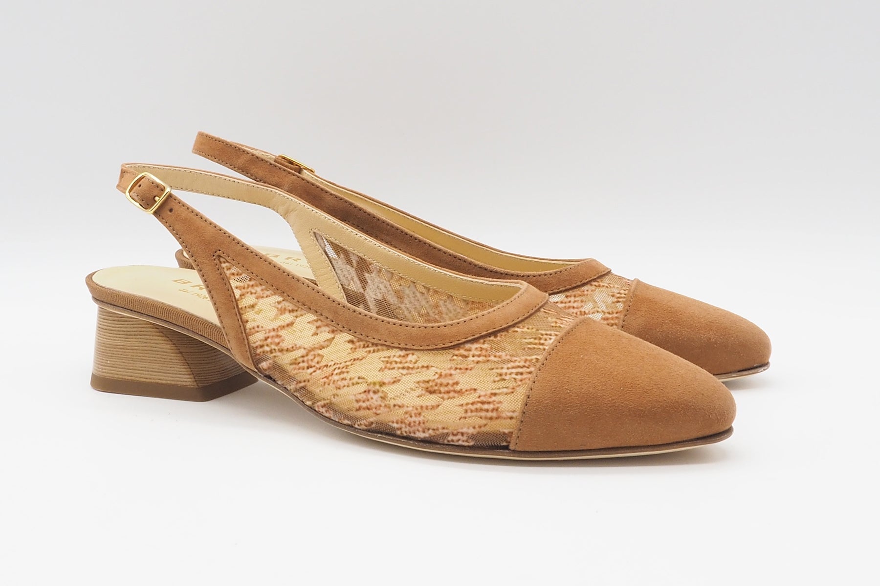 Eleganter Damen Sling aus Velourleder & Mesh in Braun - 3cm Absatz Damen Sling Brunate