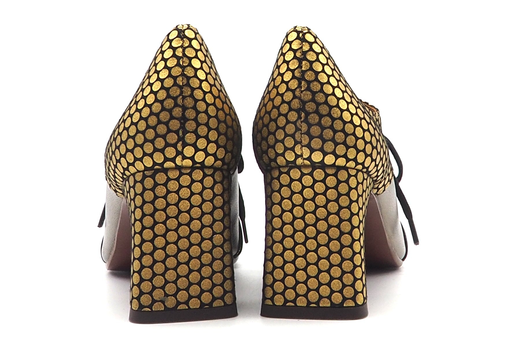 Femininer Damen Schnürer aus Lackleder in Schwawrz & Gold - 7 cm Absatz - Fadri Damen Loafers & Schnürer Chie Mihara