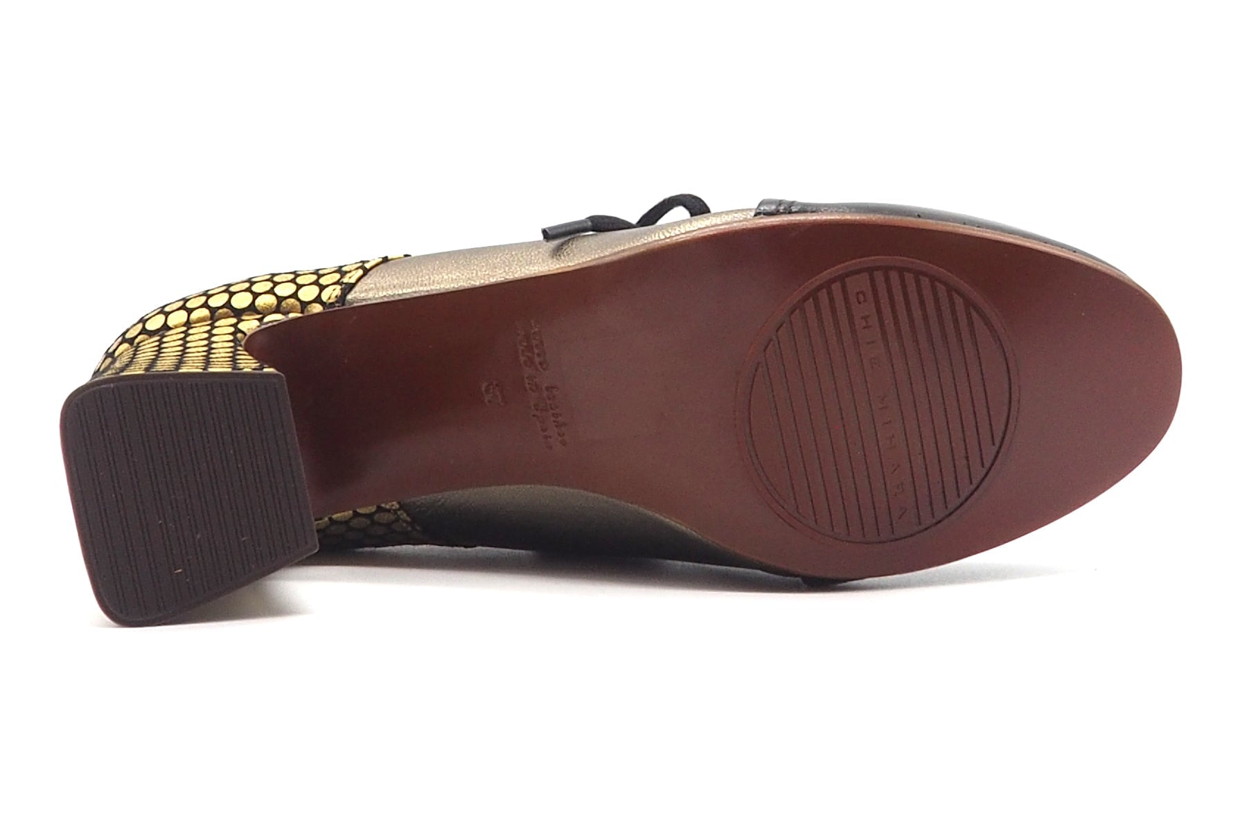 Femininer Damen Schnürer aus Lackleder in Schwawrz & Gold - 7 cm Absatz - Fadri Damen Loafers & Schnürer Chie Mihara