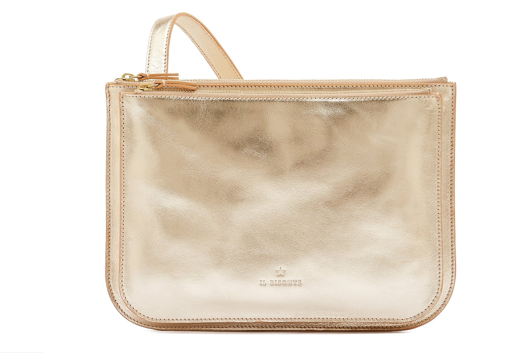 Flache Crossbodybag aus laminiertem Naturleder in Gold - Roseto Taschen Crossbody & Schultertasche Il Bisonte