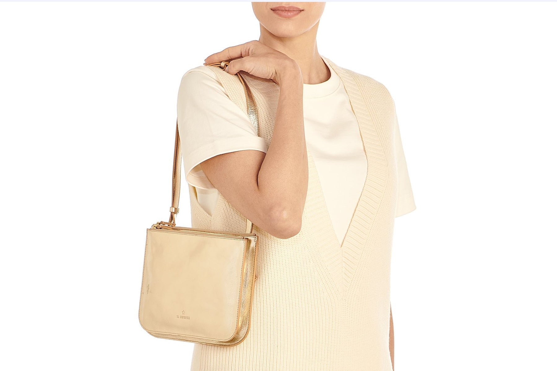 Flache Crossbodybag aus laminiertem Naturleder in Gold - Roseto Taschen Crossbody & Schultertasche Il Bisonte