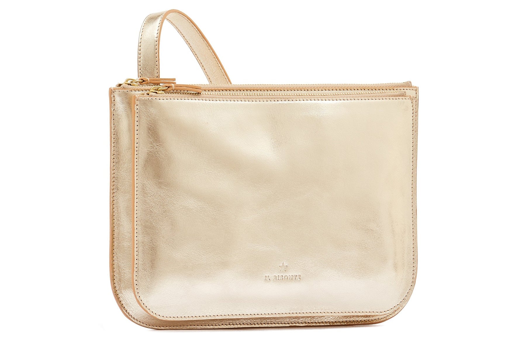 Flache Crossbodybag aus laminiertem Naturleder in Gold - Roseto Taschen Crossbody & Schultertasche Il Bisonte