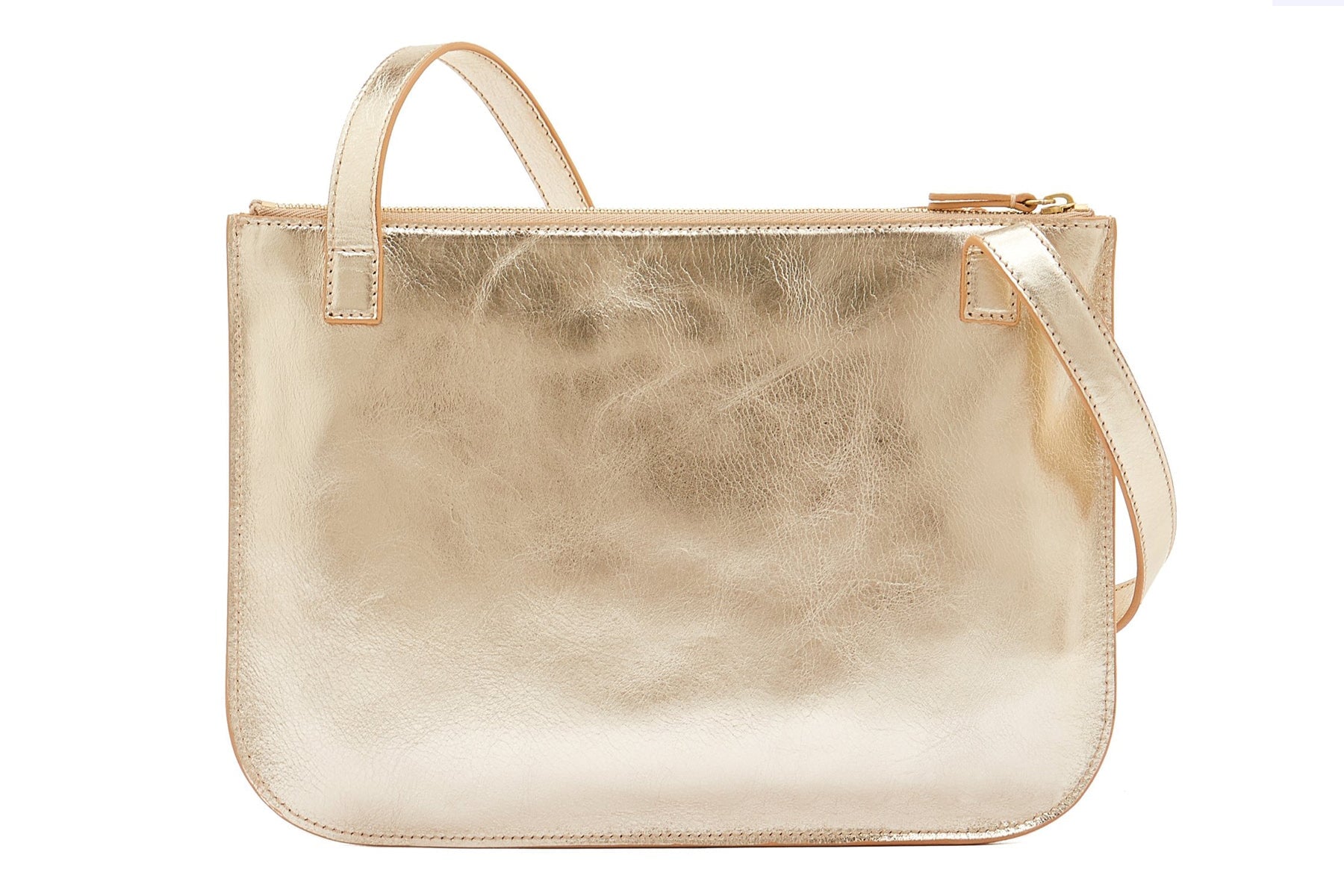 Flache Crossbodybag aus laminiertem Naturleder in Gold - Roseto Taschen Crossbody & Schultertasche Il Bisonte