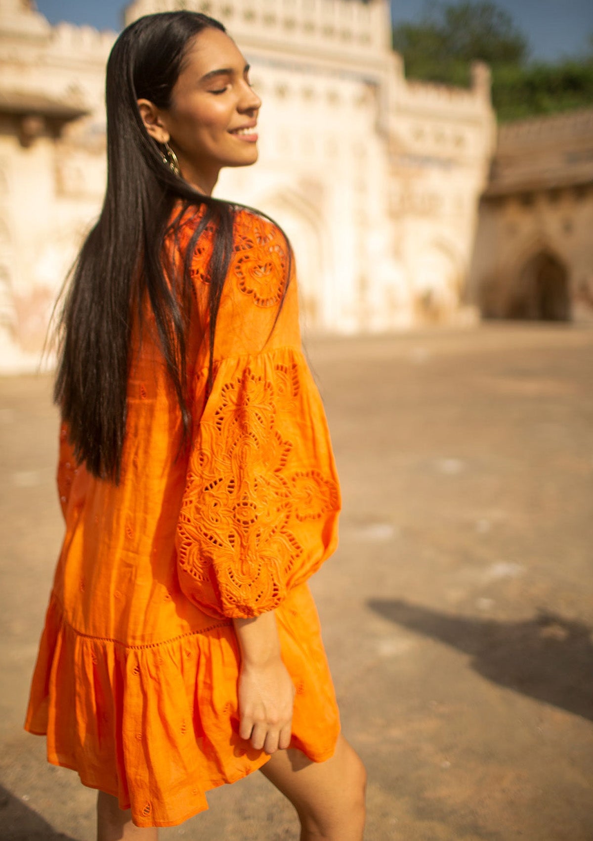 Fließendes Damen Sommerkleid in Orange mit Stickerei - Sunshine Babe Damen Kleid Scarlett Poppies