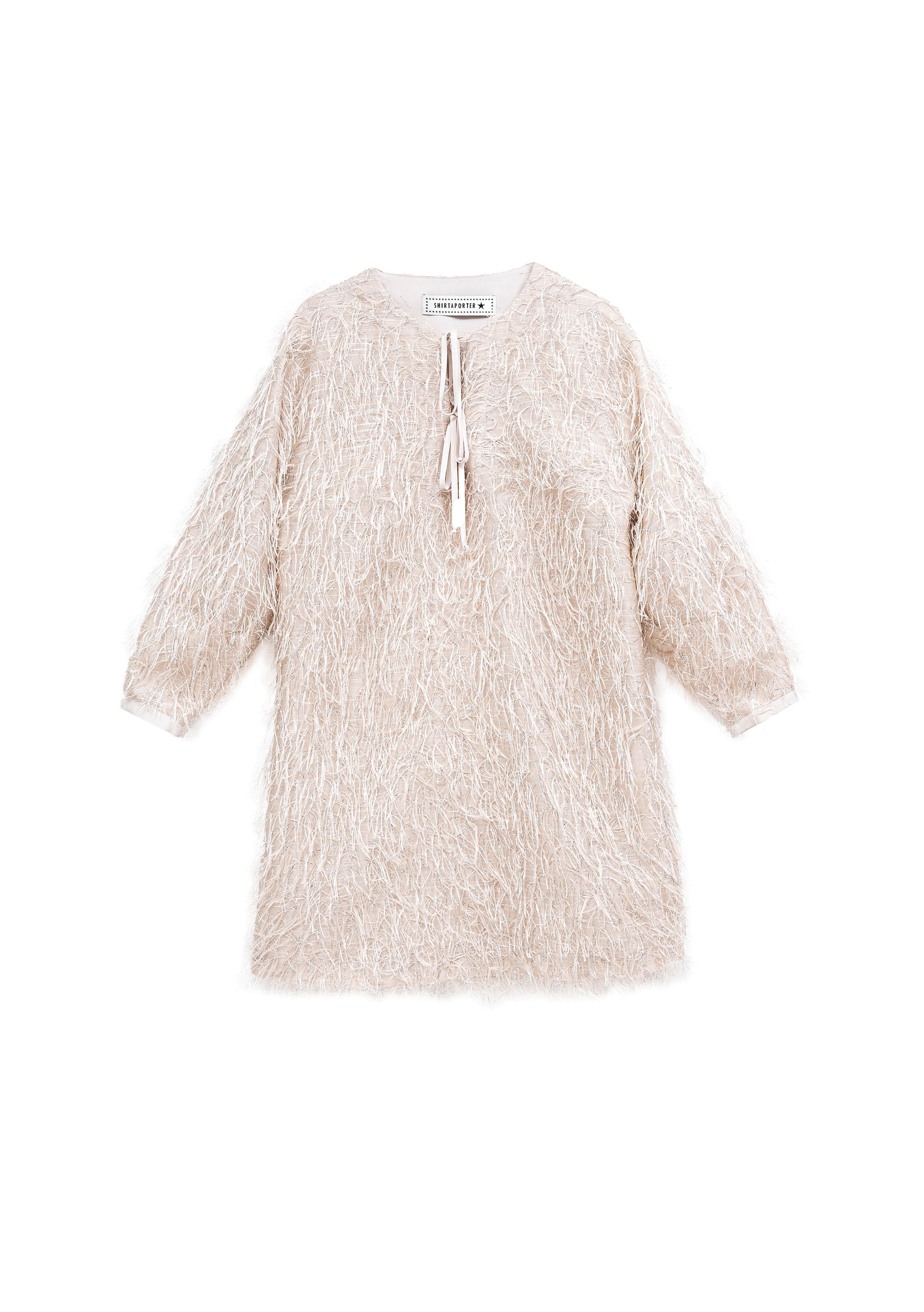 Freches Damen Kleid in Creme & Silber mit Fransen - elegant Damen Kleid SHIRTAPORTER