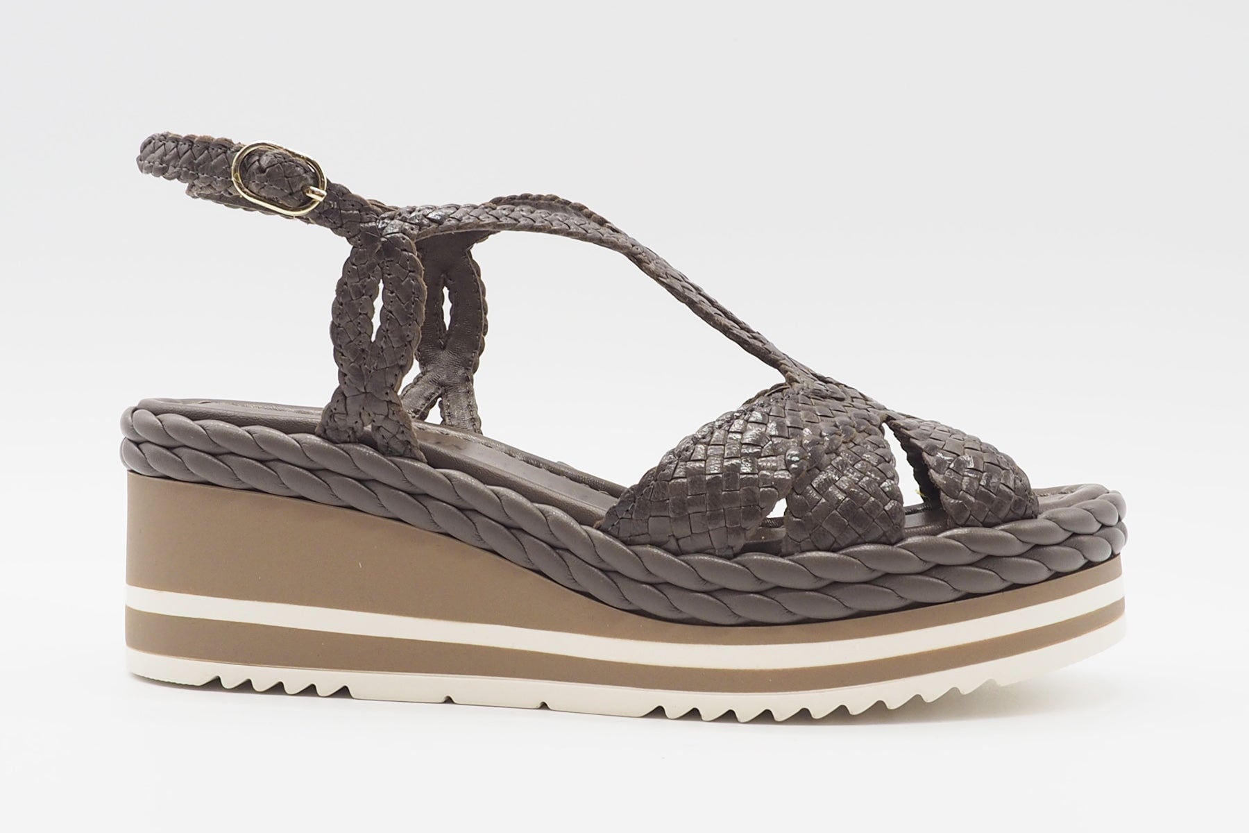 Geflochtene Damen Keilsandale in Grau - 7cm Damen Sandale Pons Quintana