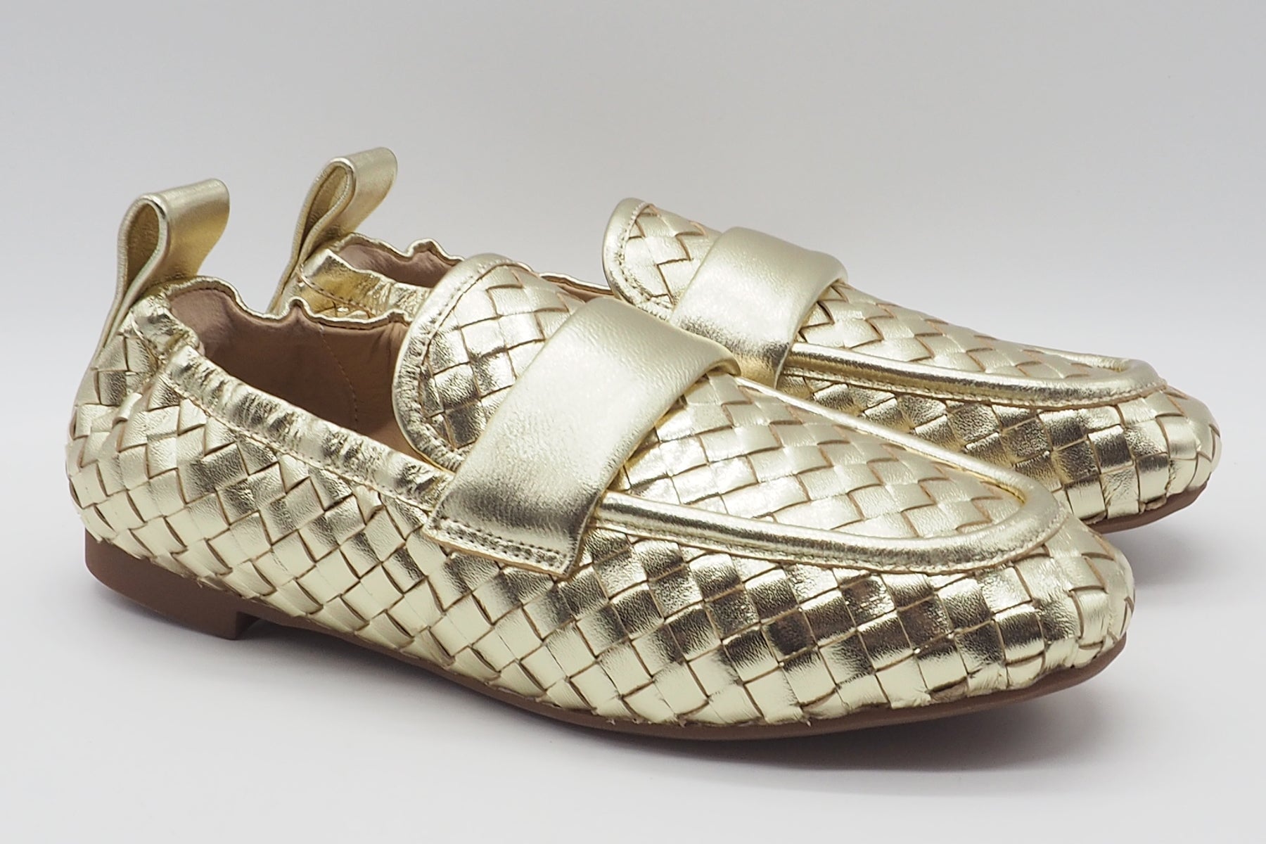 Geflochtener Damen Loafer aus Leder in Gold - 1,5 cm Absatz Damen Loafers & Schnürer Massimo Santini