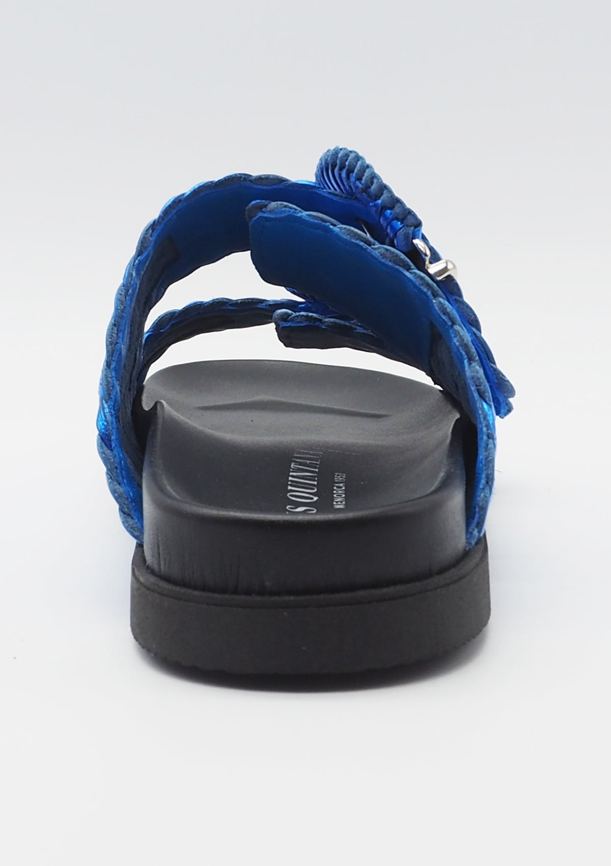 Geflochtener Damen Pantoffel in Metallicleder in Royalblau - mit Fußbett Damen Pantoffel Pons Quintana