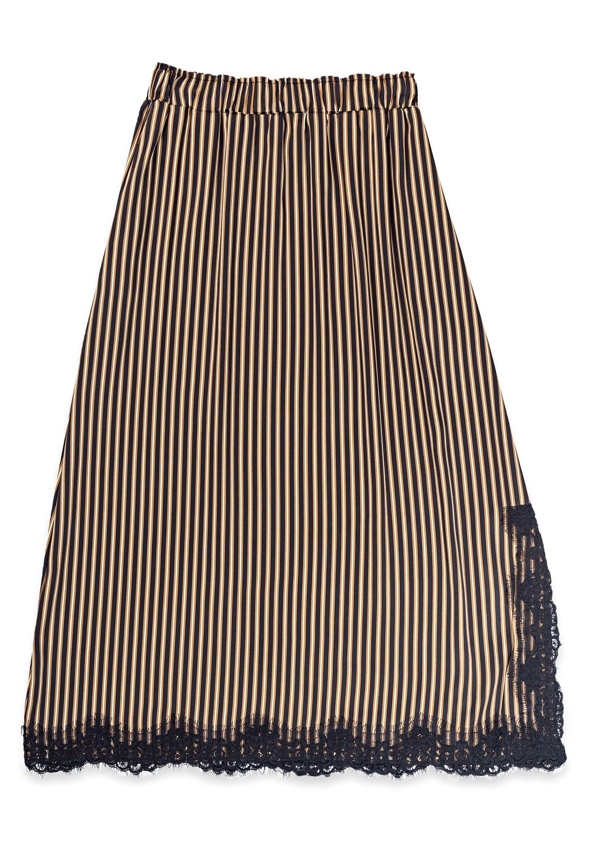 Gestreifter Damen Rock Viskose & Spitze in Schwarz, Caramel & Beige Damen Rock SHIRTAPORTER