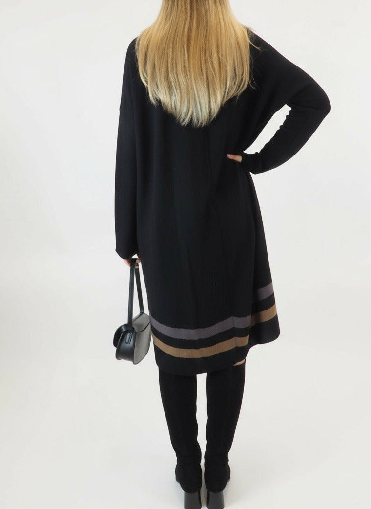 Gestreiftes Strickkleid aus Schurwolle in Schwarz Damen Ready to wear Fashion Hannes Roether