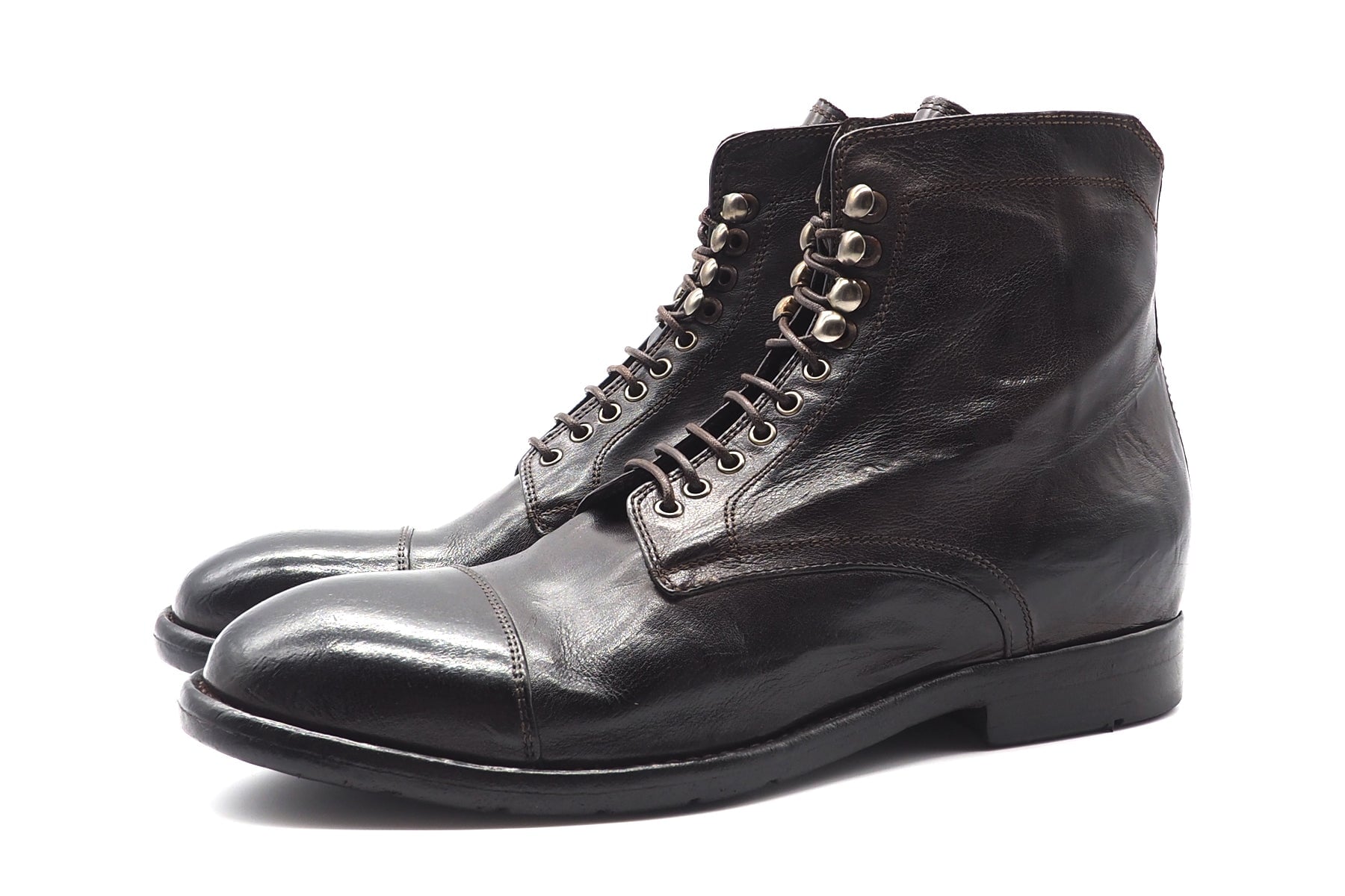 Handgefertigte edle Herren Schnürstiefelette aus gewaschenem Glattleder in Dunkelbraun Herren Stiefeletten Lemargo