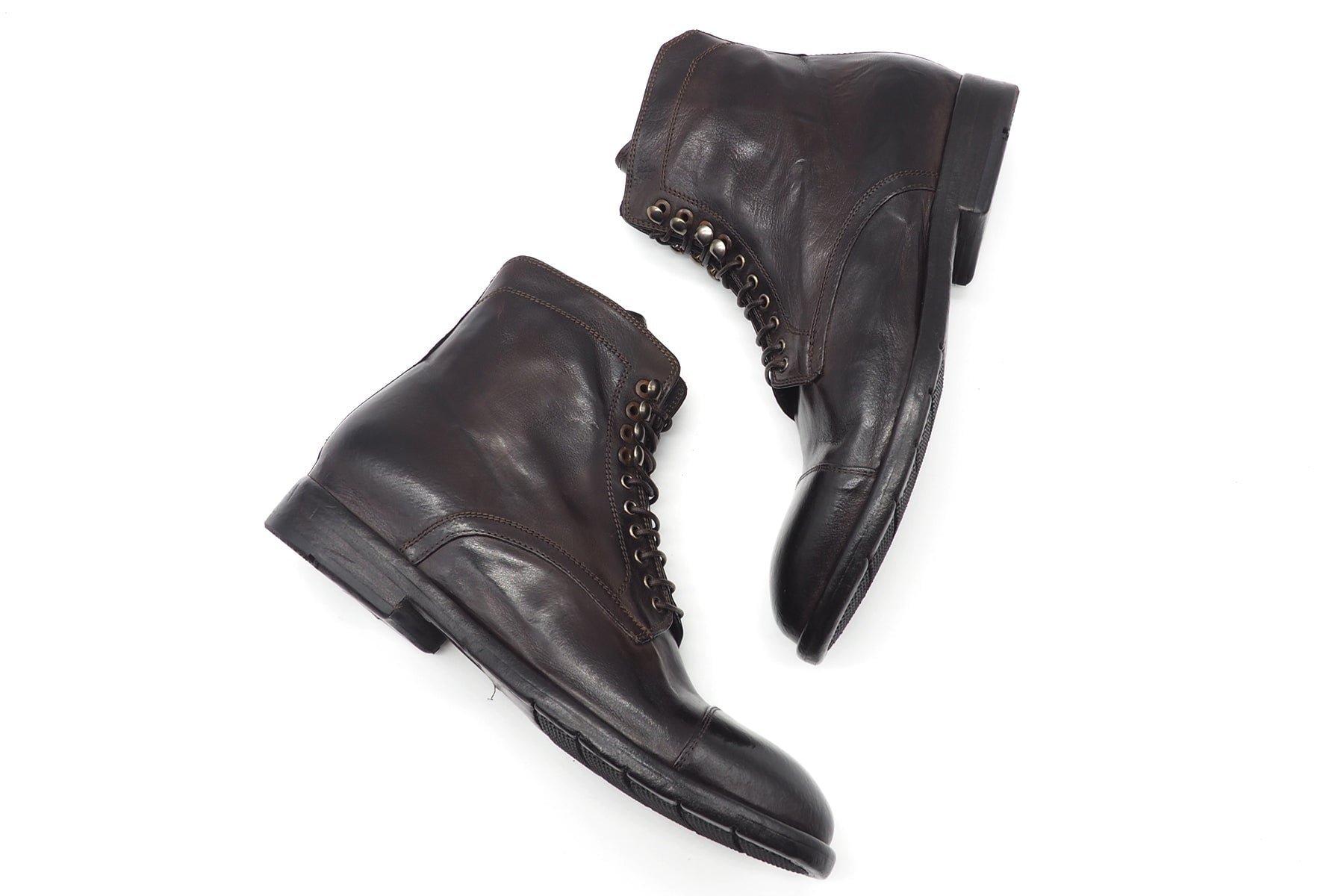 Handgefertigte edle Herren Schnürstiefelette aus gewaschenem Glattleder in Dunkelbraun Herren Stiefeletten Lemargo