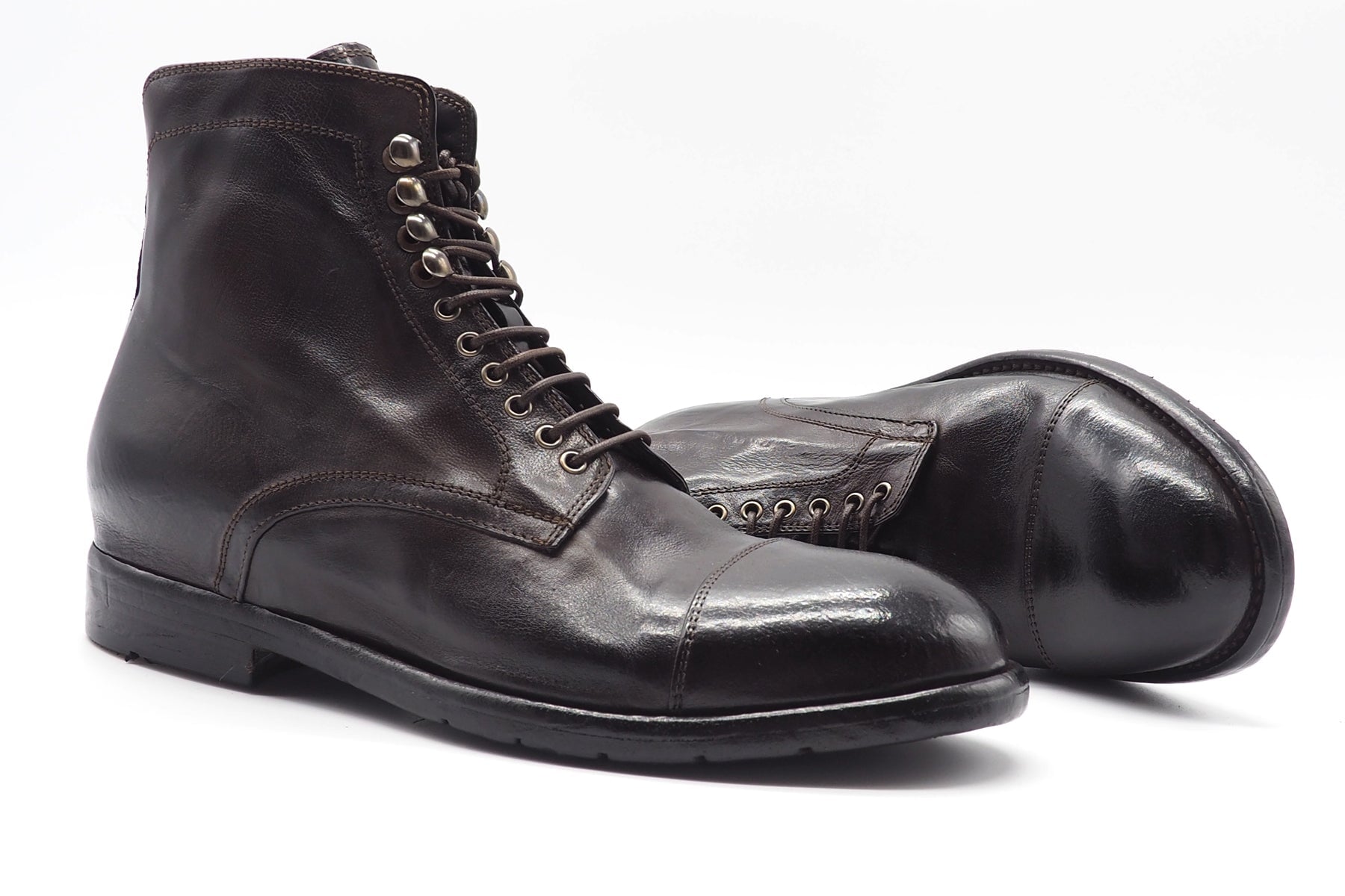 Handgefertigte edle Herren Schnürstiefelette aus gewaschenem Glattleder in Dunkelbraun Herren Stiefeletten Lemargo