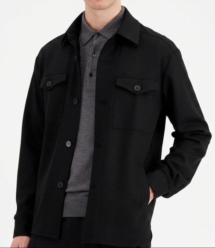 Herren Overshirt aus extra feiner Merinowolle in Schwarz mit Taschen Herren Blazer Harris Wharf London