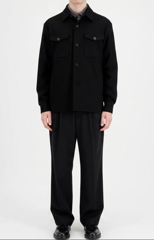 Herren Overshirt aus extra feiner Merinowolle in Schwarz mit Taschen Herren Blazer Harris Wharf London
