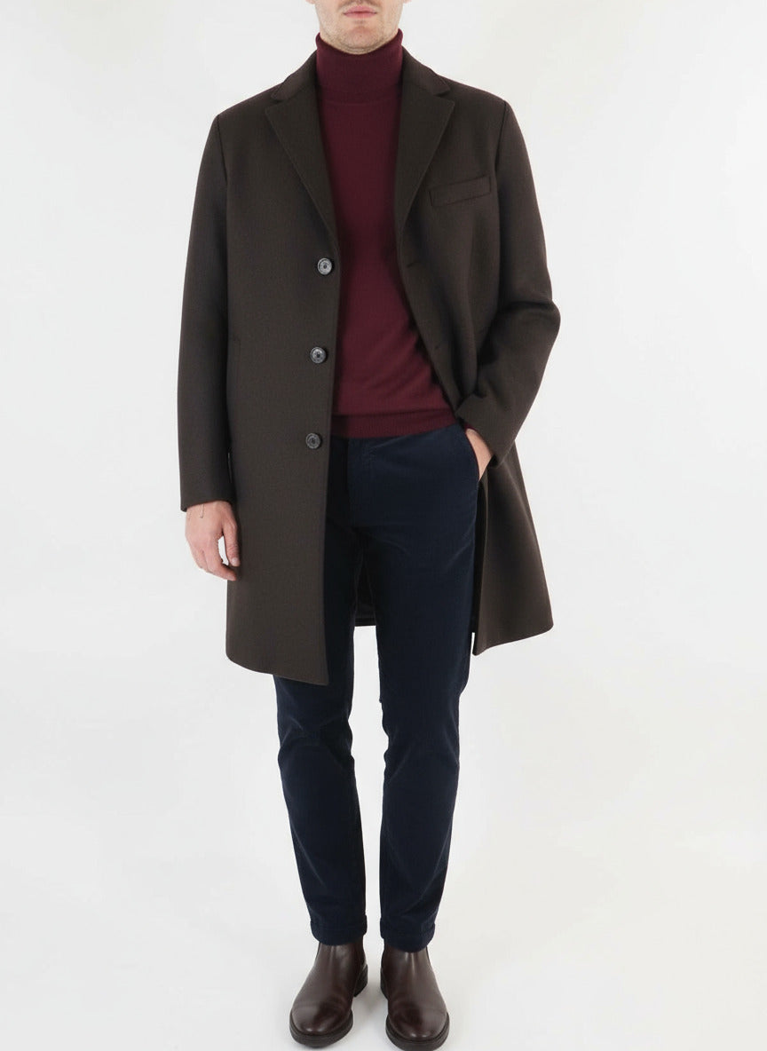 Herren Oversized Mantel aus gepresster Merinowolle in Dunkelbraun Herren Mantel Harris Wharf London