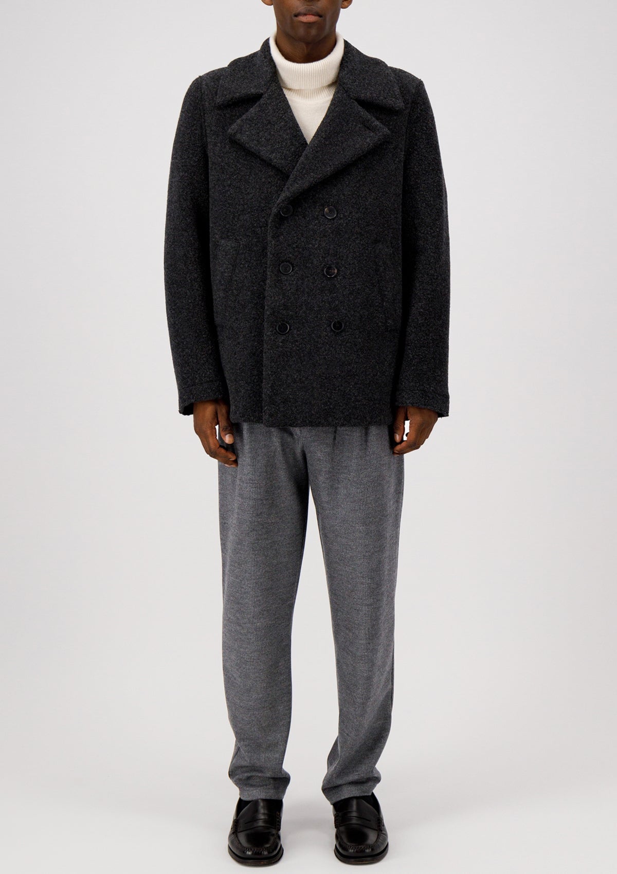 Herren Peacoat aus Bouclé in Anthrazit Herren Mantel Harris Wharf London