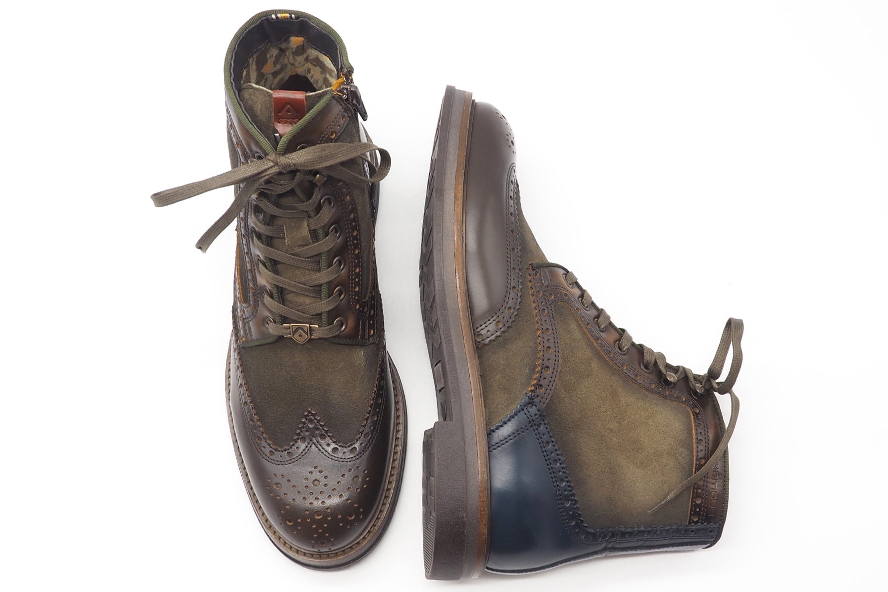 Herren Schnürboots aus Leder in Braun & Oliv - mit Lyralochung Herren Stiefeletten Ambitious