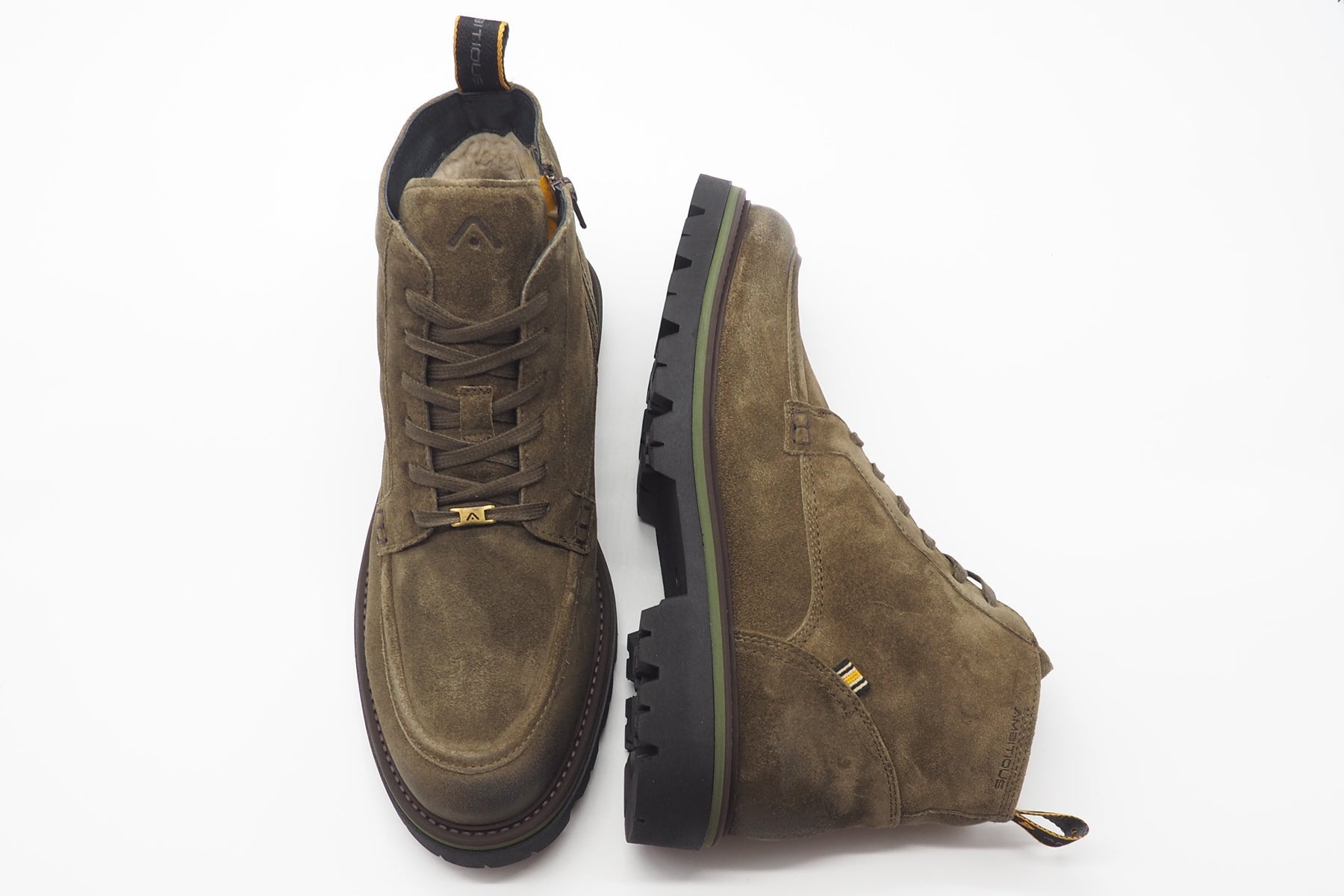 Herren Schnürboots aus Veloursleder in Oliv & warmer Fütterung Herren Stiefeletten Ambitious