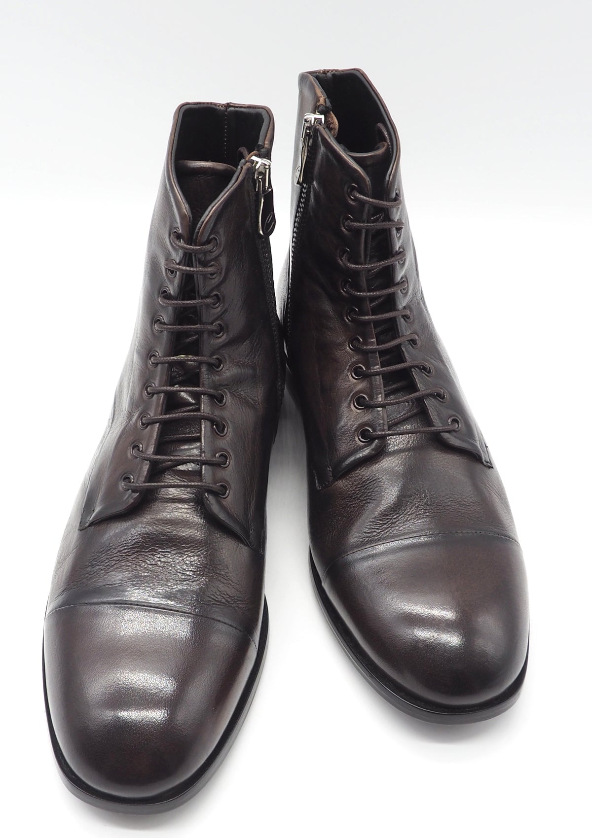 Herren Schnürstiefelette in Dunkelbraun - durchgenäht - mit Reissverschluss Herren Stiefeletten Crispiniano