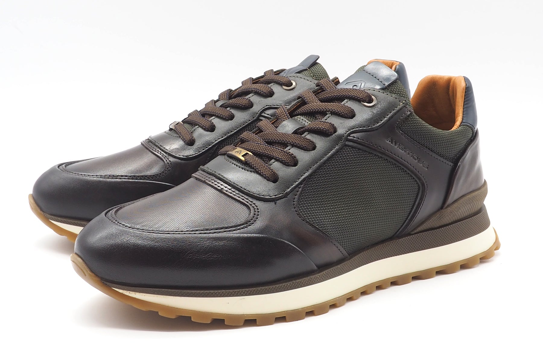 Herren Sneaker aus Leder & Mesh in Braun & Oliv im Runningstyle Herren Sneaker Ambitious