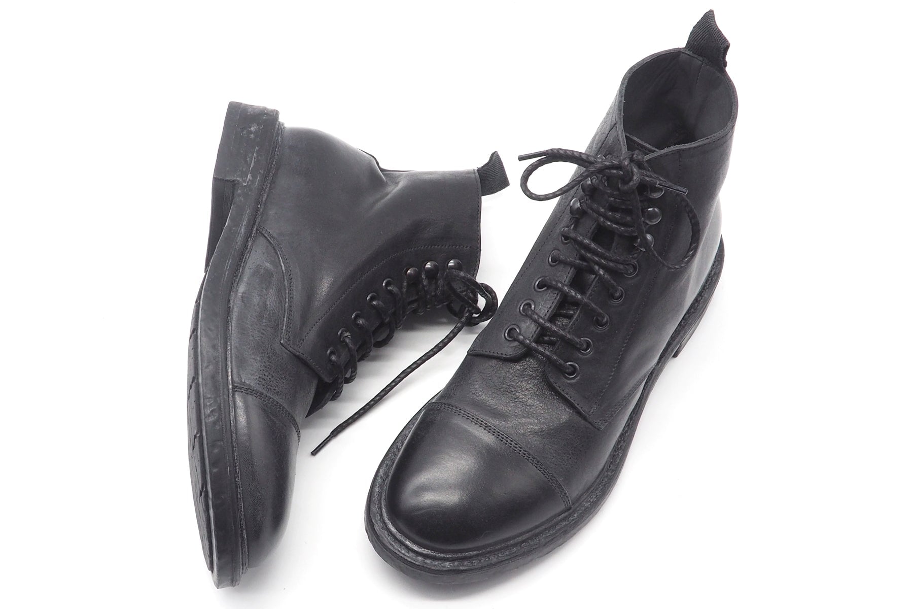 Herren Stiefeletten zum Schnüren in Vintagoptik aus Leder in Schwarz Herren Stiefeletten Moma