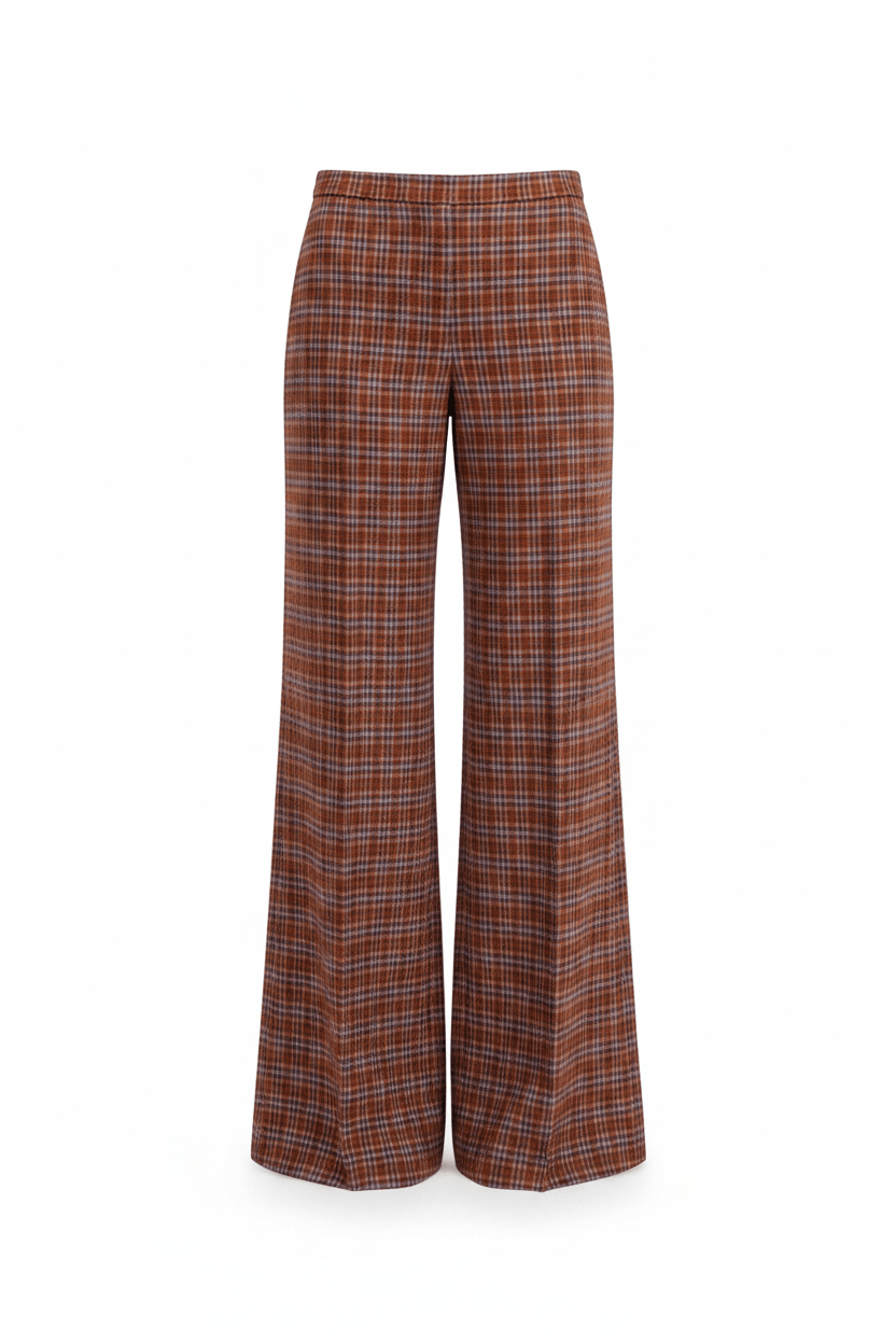 Karierte Damen Hose mit weitem Bein aus Wolle in Braun & Rost Damen Hose Harris Wharf London