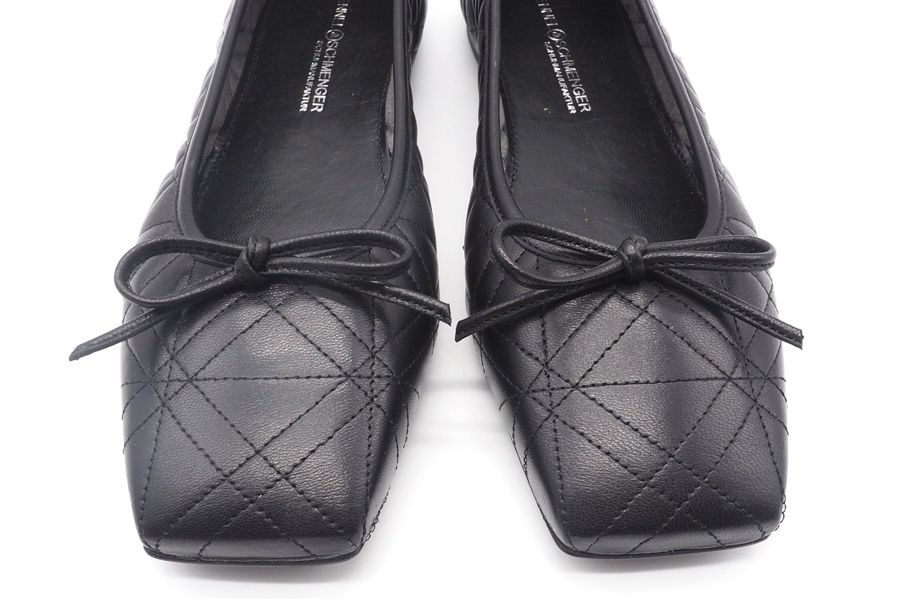 Karree Ballerina mit moderner Steppung in Leder - Schwarz Damen Ballerinas Kennel & Schmenger
