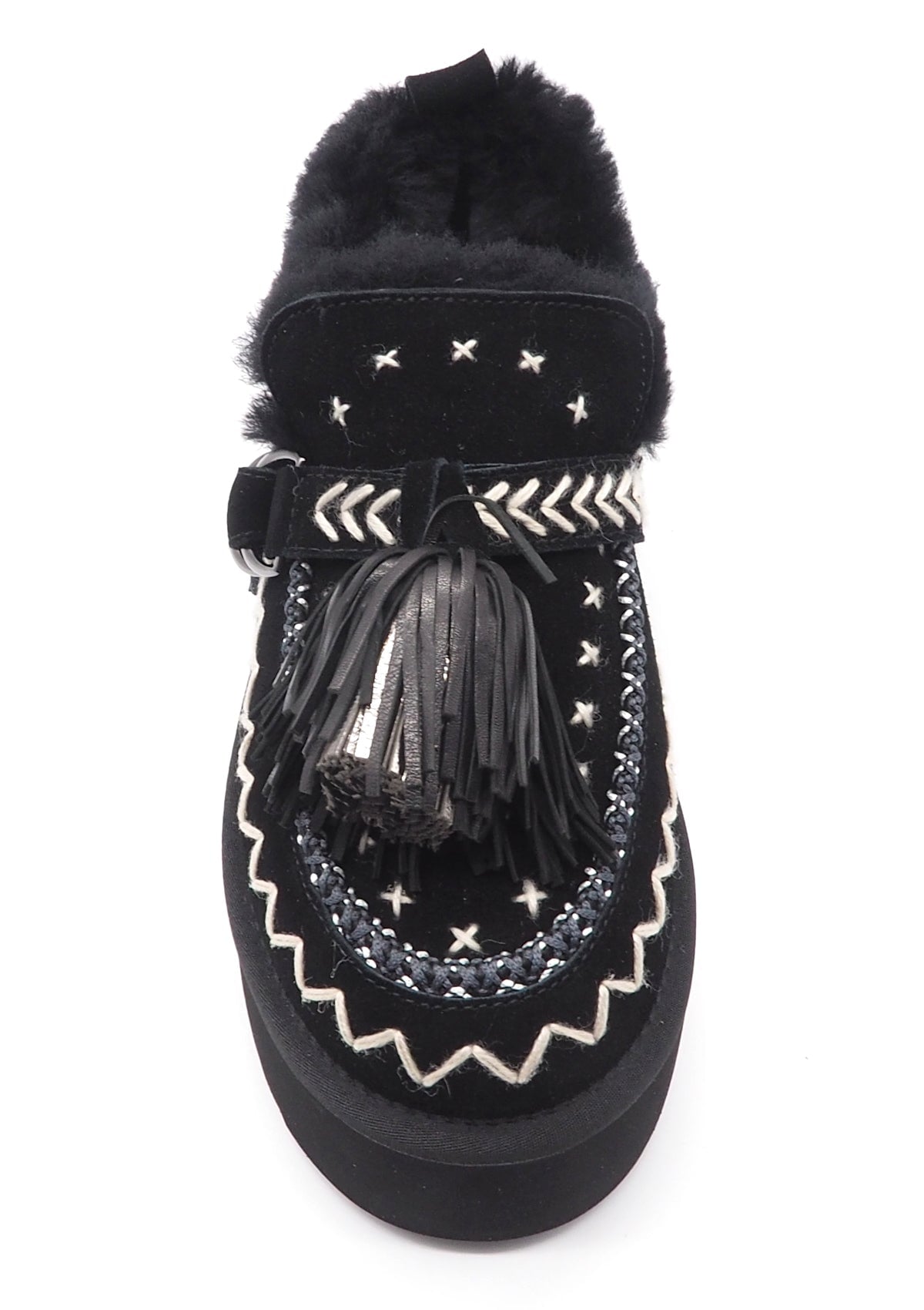 Lammfellboots im Ethnolook - mit Stickerei & Pompon aus Veloursleder in Schwarz Damen Boots & Booties Elena Iachi