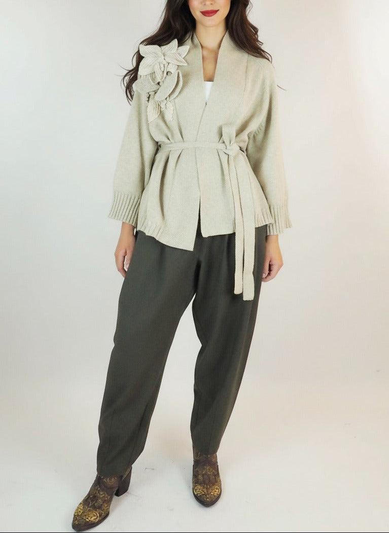 Lange Damenhose mit Falte aus Viskose & Polyester in Kaki Damen Hose Psophia