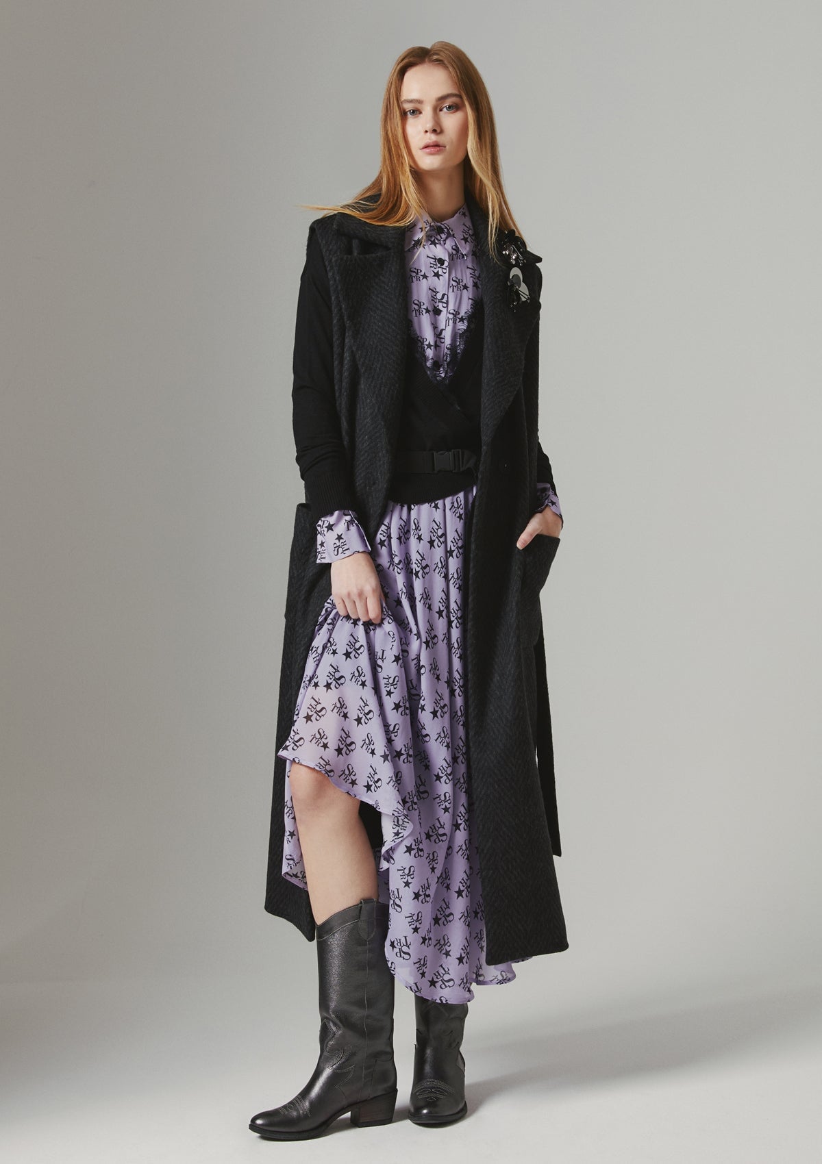 Langer Damen Giletmantel gemustert aus Wolle & Nylon in Schwarz & Militarygrün Damen Mantel SHIRTAPORTER