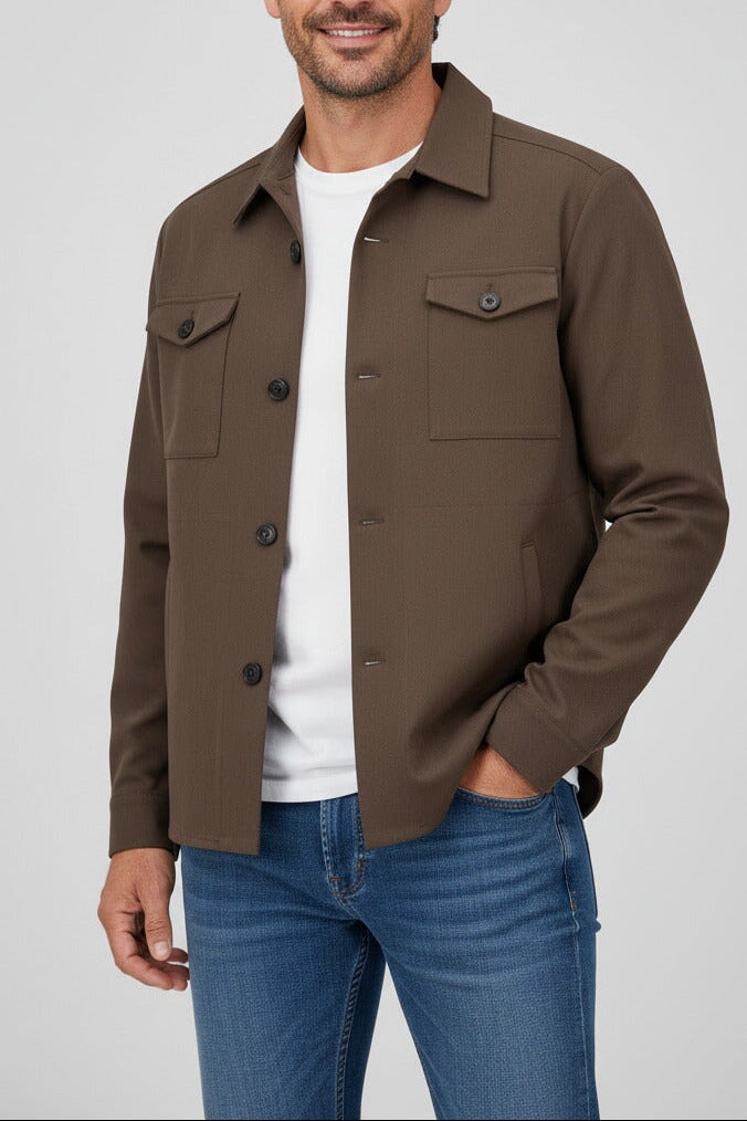 Lässig elegante Herren Hemdjacke aus Techno-Viskose in warmem Braun Herren Blazer Harris Wharf London