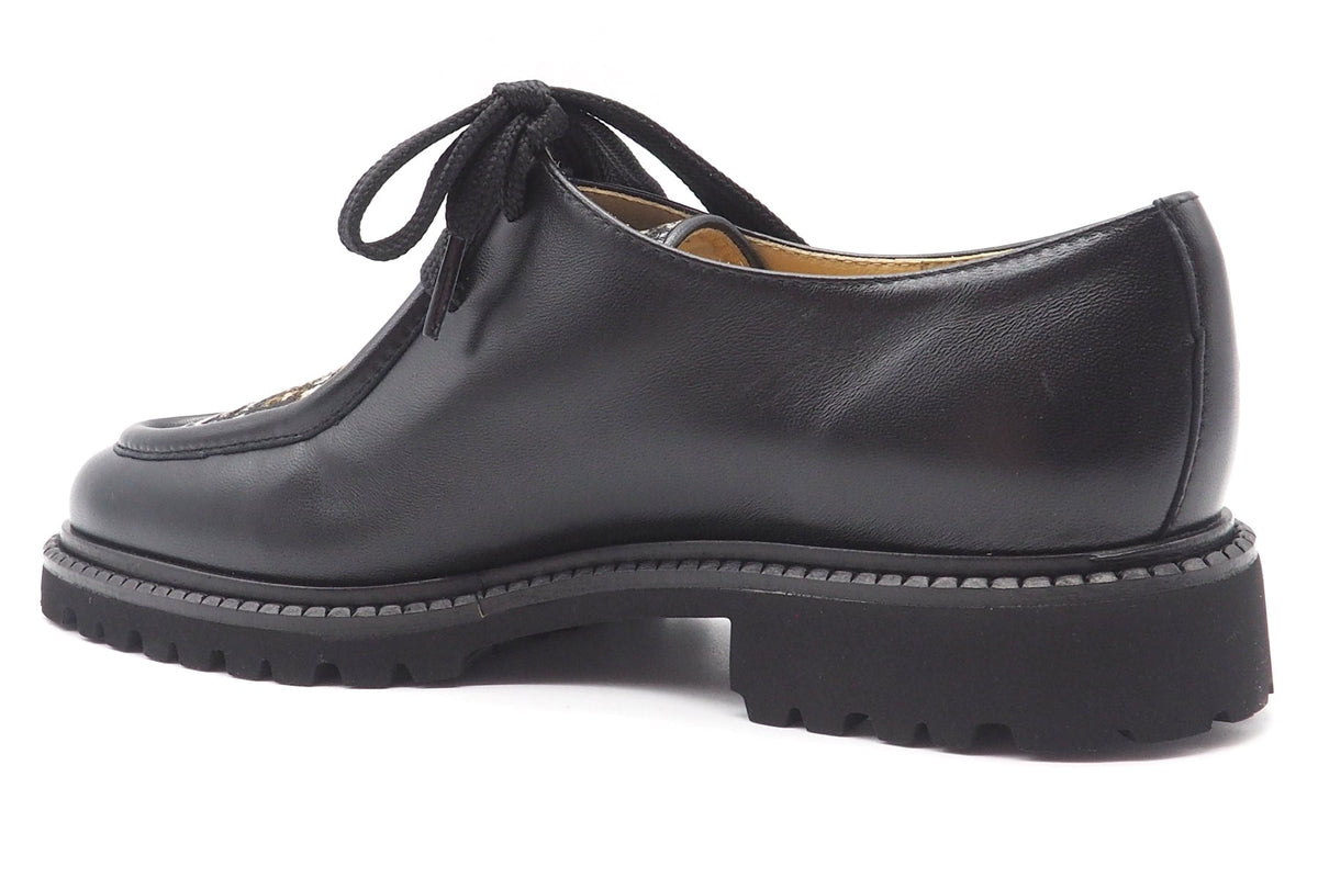 Lässiger Damen Schnürer aus Leder Schwarz mit geprägtem Karoleder & Leichtsohle Damen Loafers & Schnürer Brunate