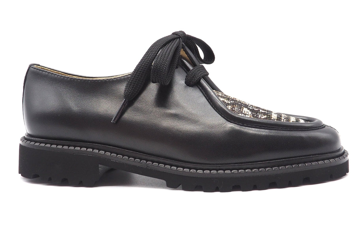 Lässiger Damen Schnürer aus Leder Schwarz mit geprägtem Karoleder & Leichtsohle Damen Loafers & Schnürer Brunate