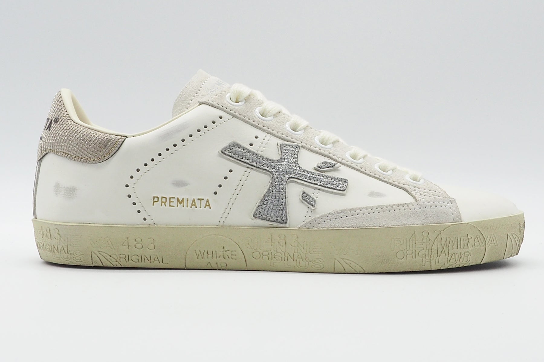 Lässiger Damen Sneaker aus Leder mit used Effekten in Offwhite - Steven Damen Sneaker Premiata