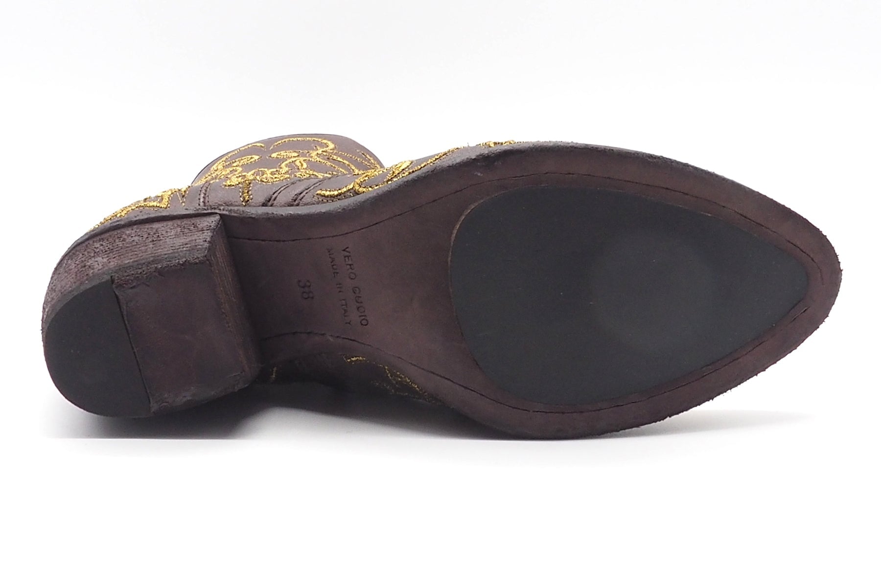 Opulent mit Gold bestickte braune Damen Stiefeletten im Westernstil - Hand gefertigt Damen Stiefeletten Fauzian Jeunesse