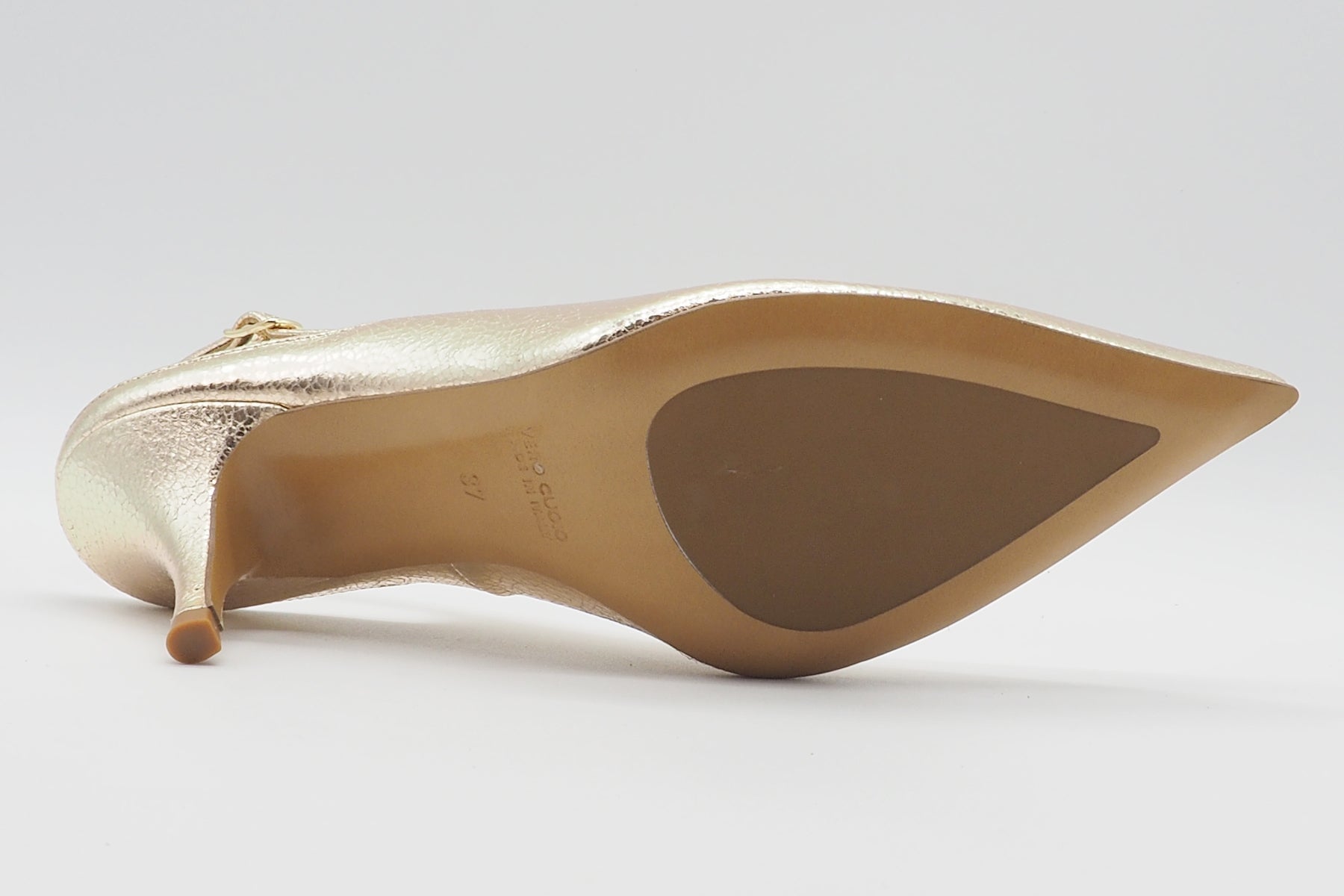 Raffinierter Damen Sling in Metallicleder Platin - 8 cm Absatz Damen Pumps & Slings Guglielmo Rotta