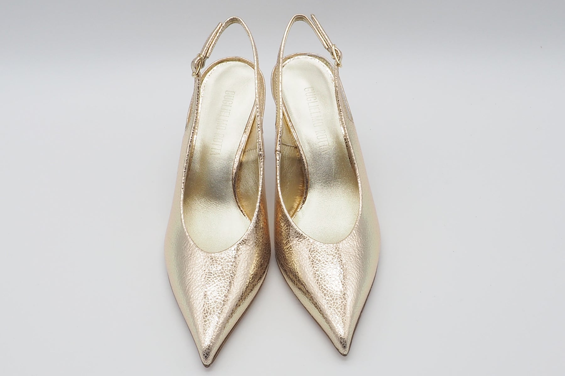 Raffinierter Damen Sling in Metallicleder Platin - 8 cm Absatz Damen Pumps & Slings Guglielmo Rotta