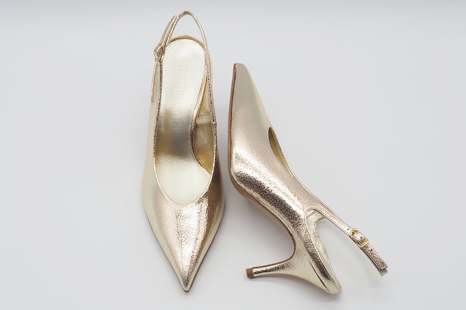 Raffinierter Damen Sling in Metallicleder Platin - 8 cm Absatz Damen Pumps & Slings Guglielmo Rotta