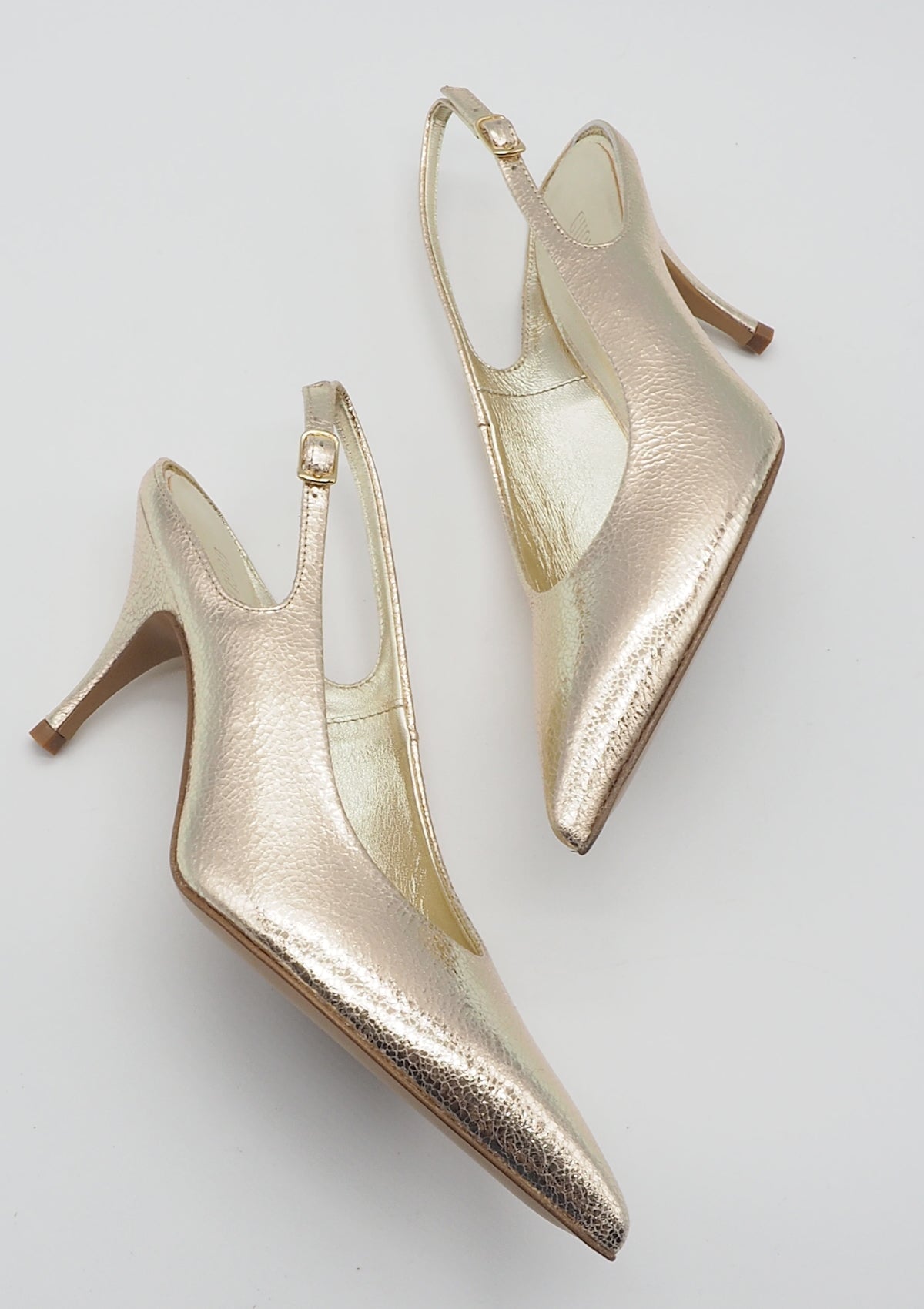 Raffinierter Damen Sling in Metallicleder Platin - 8 cm Absatz Damen Pumps & Slings Guglielmo Rotta