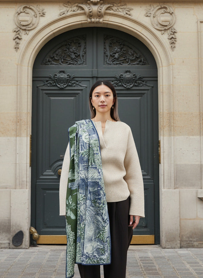 Schal aus Baumwolle & Seide mit historischem Rom-Motiv in Grün - Piranesi Accessoires Tücher & Schals Inoui E.